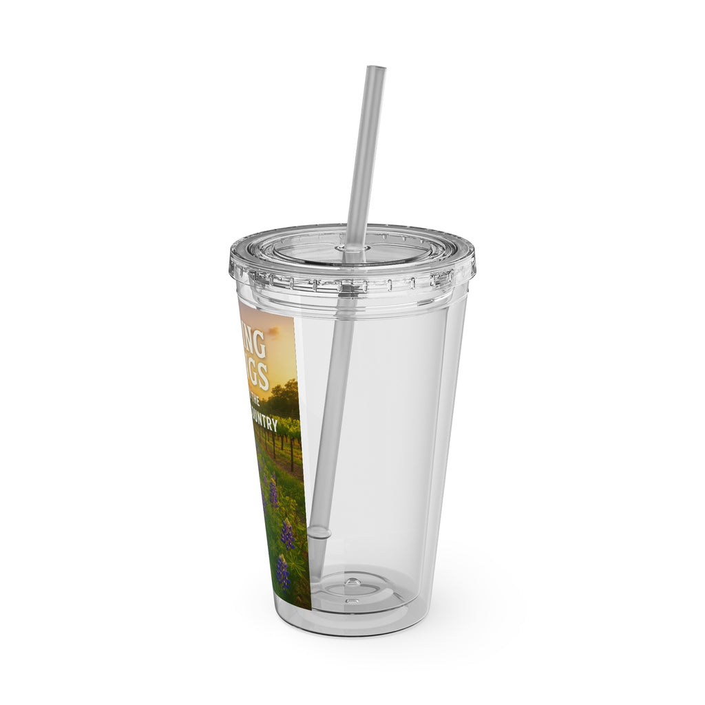 Hill Country Sunsplash Tumbler with Straw, 16oz - Perfect for Walks, Workouts, Gifts & School, Customizable Design for Everyone