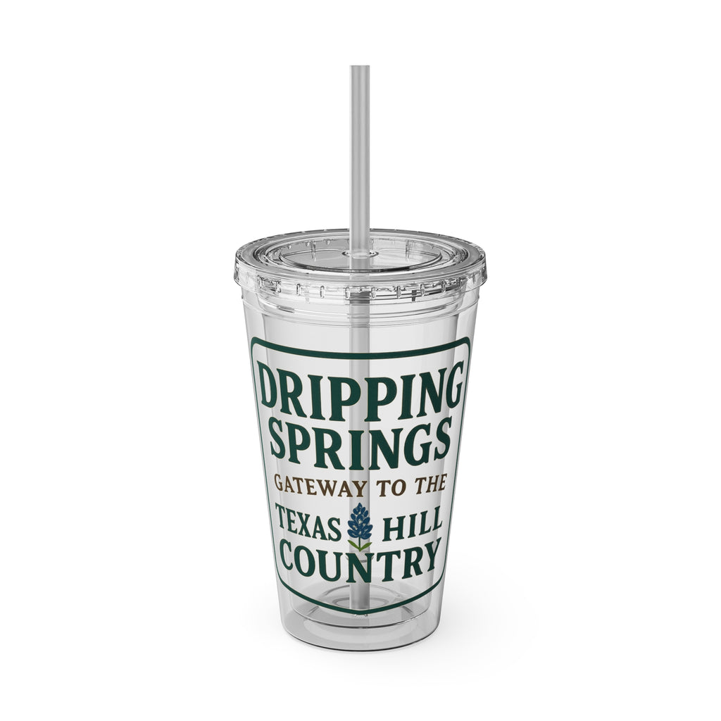 Gateway to Hill Country Sunsplash Tumbler with Straw, 16oz - Perfect for Walks, Workouts, Gifts & School, Customizable Design for Everyone