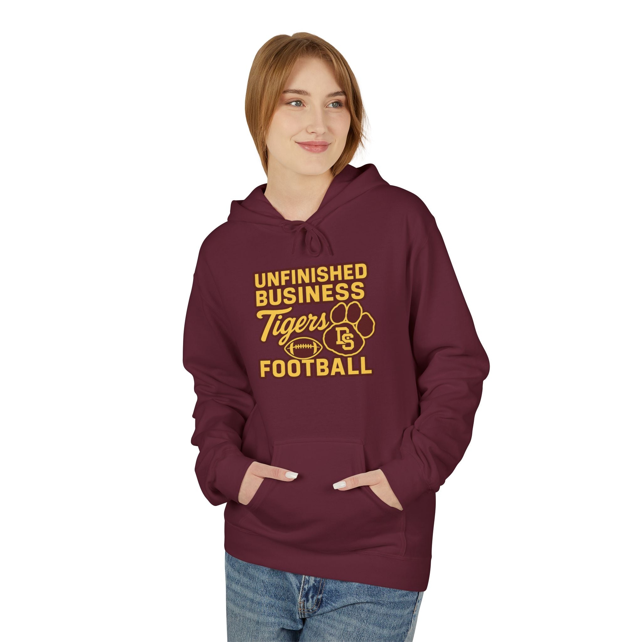 "Unfinished Business TIGER FOOTBALL"  Unisex Midweight Softstyle Fleece Hoodie - 6 color options
