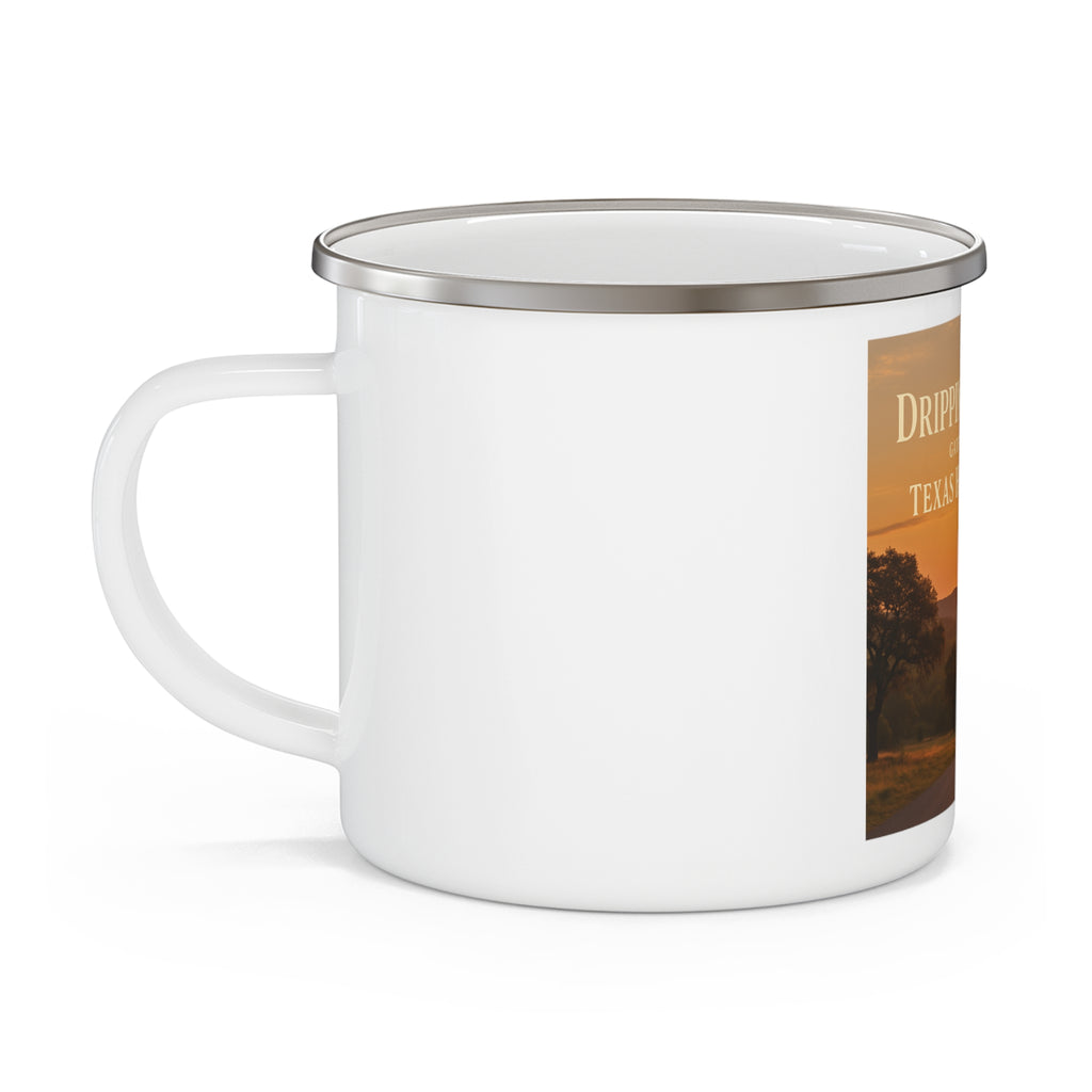 Hill Country Sunset  Enamel Camping Mug — Texas Hill Country Scenic Sunset