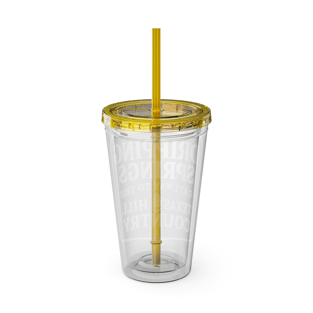 Gateway to Hill Country Sunsplash Tumbler with Straw, 16oz - Perfect for Walks, Workouts, Gifts & School, Customizable Design for Everyone
