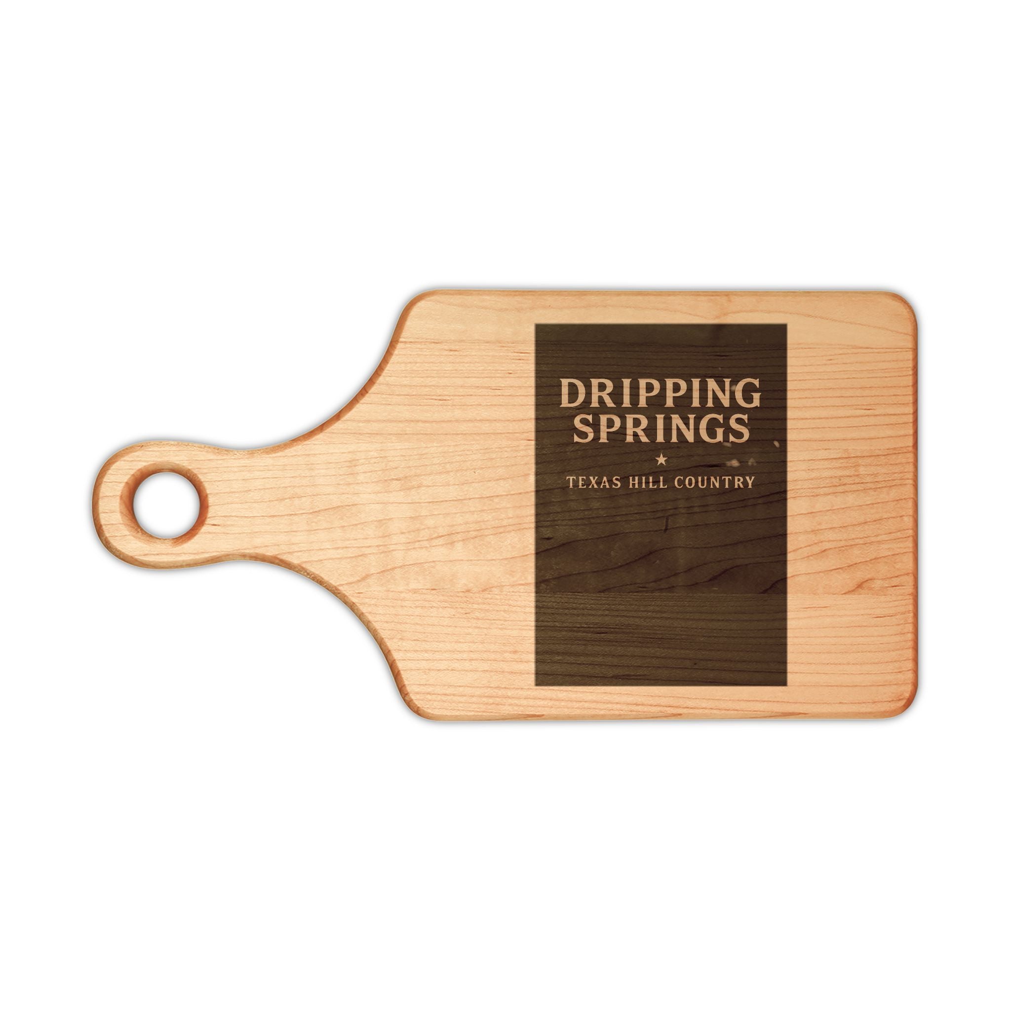 Engraved Wooden Cutting Board - Dripping Springs Texas Hill Country Logo