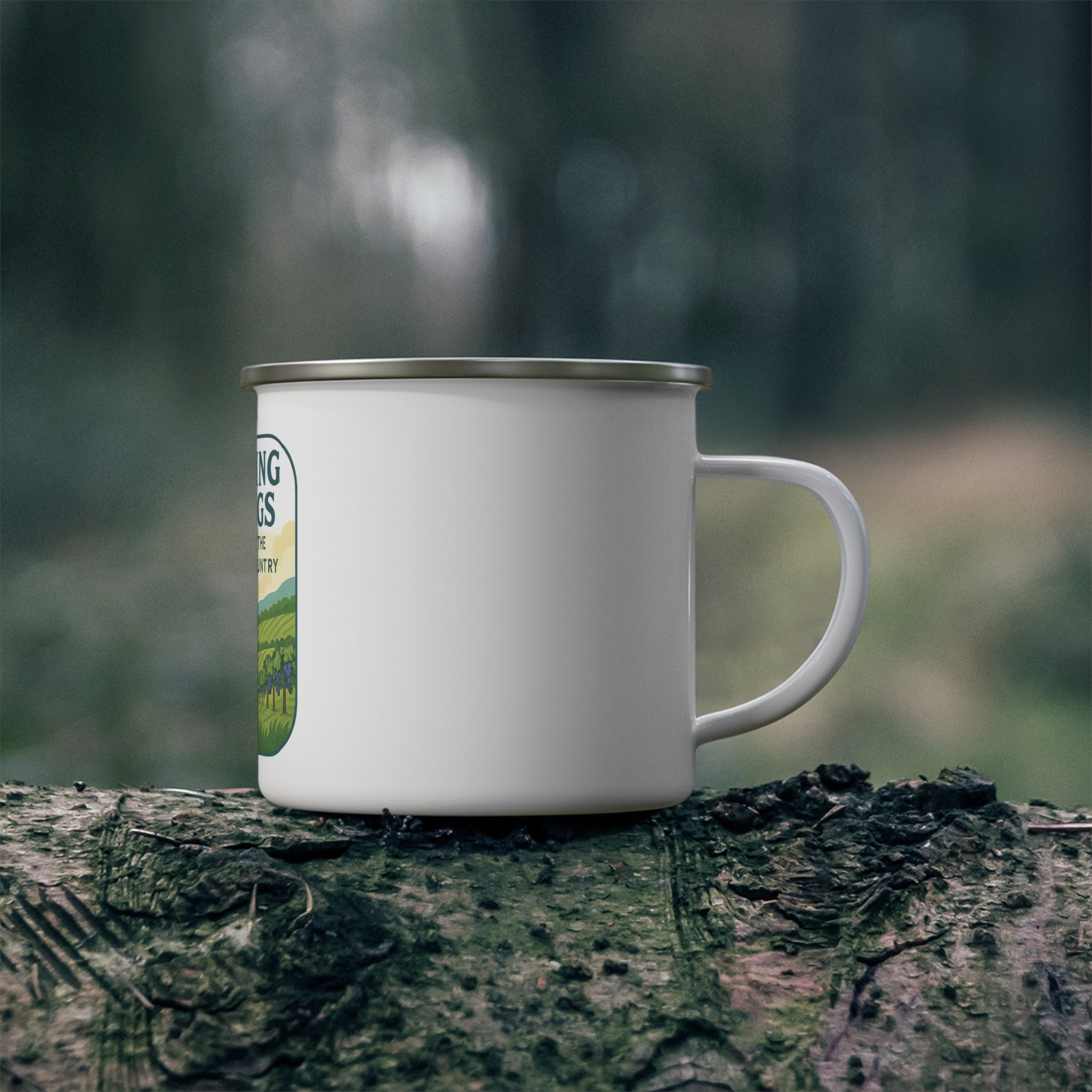Dripping Springs Enamel Camping Mug — Texas Hill Country Scenic Campfire Cup