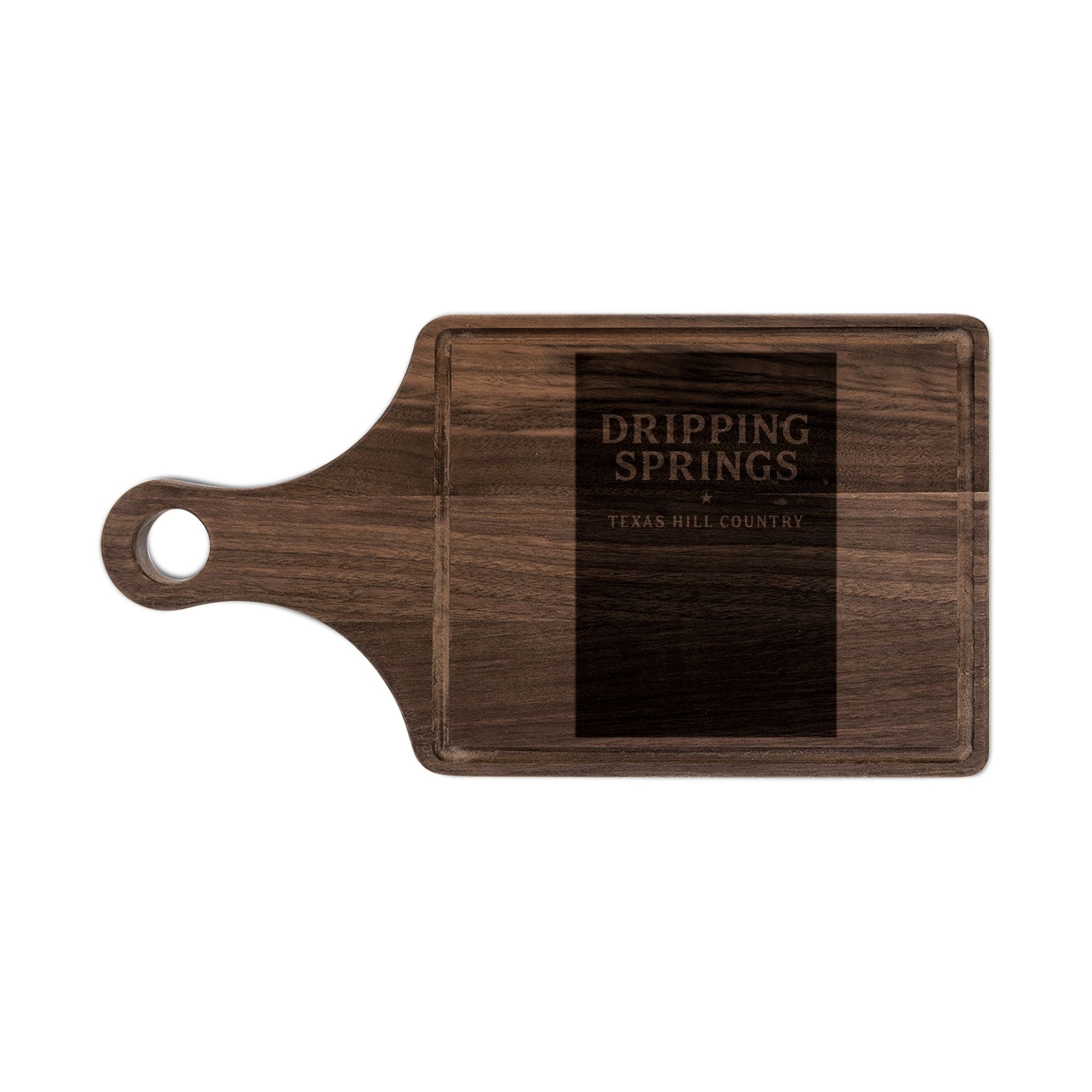Engraved Wooden Cutting Board - Dripping Springs Texas Hill Country Logo
