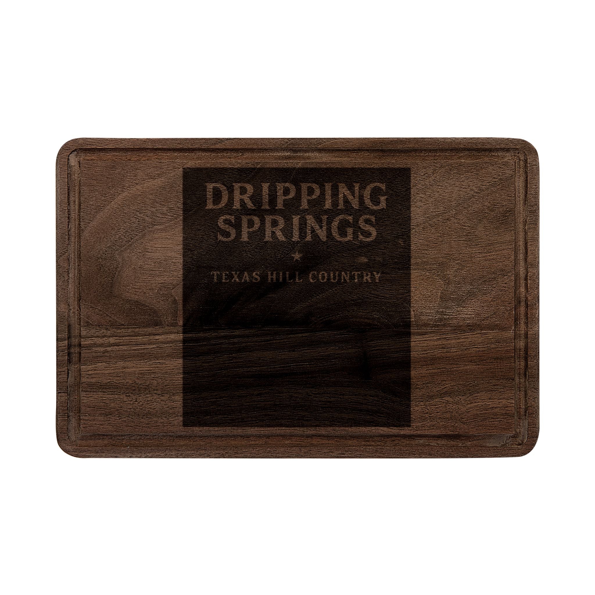 Engraved Wooden Cutting Board - Dripping Springs Texas Hill Country Logo
