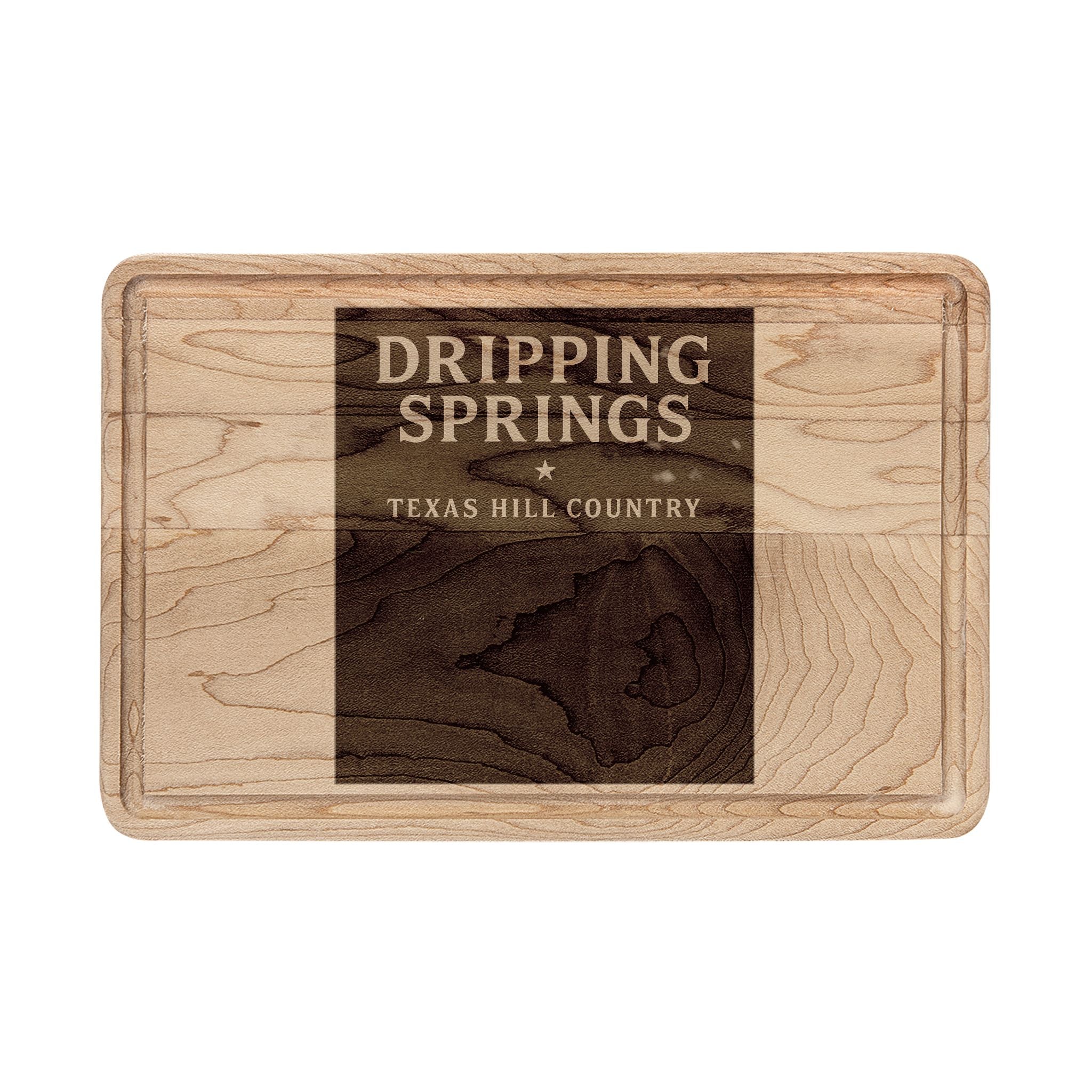 Engraved Wooden Cutting Board - Dripping Springs Texas Hill Country Logo