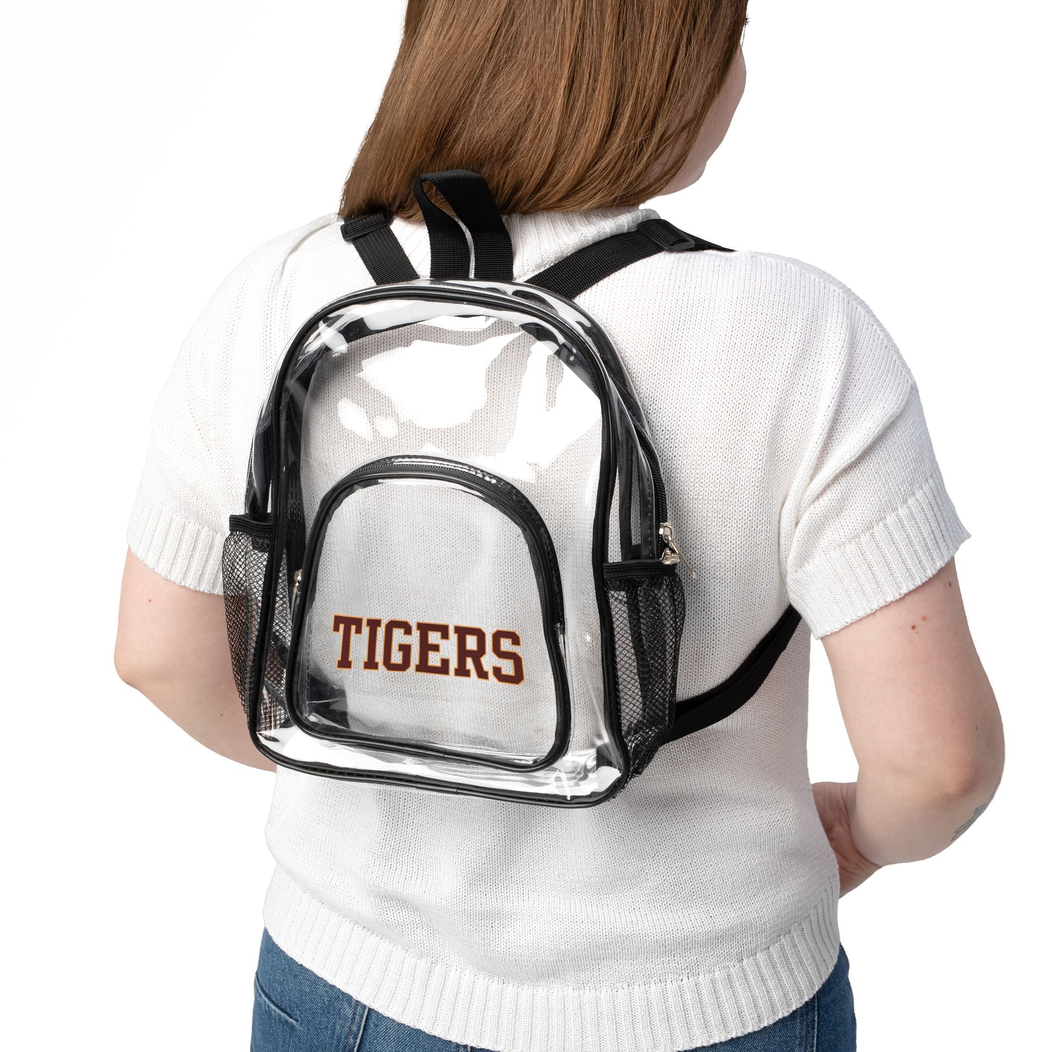 Clear Stadium Backpack - Transparent Game Day Bag with 'TIGERS' Logo