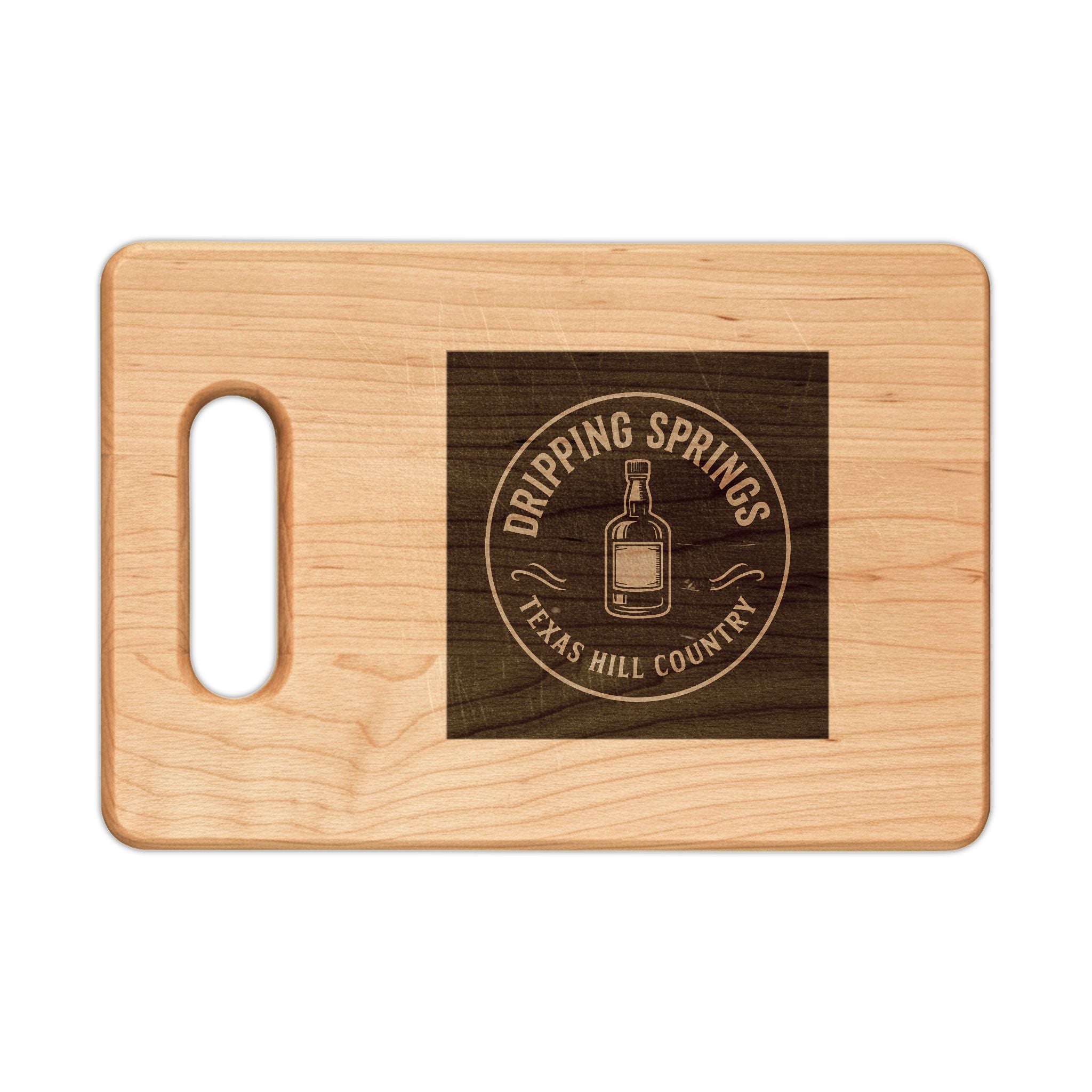 Engraved Wooden Cutting Board - Dripping Springs Texas Hill Country Logo