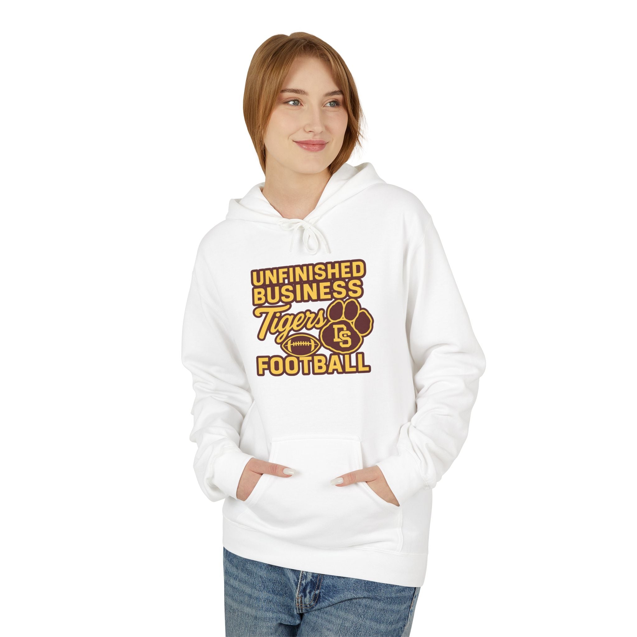"Unfinished Business TIGER FOOTBALL"  Unisex Midweight Softstyle Fleece Hoodie - 6 color options