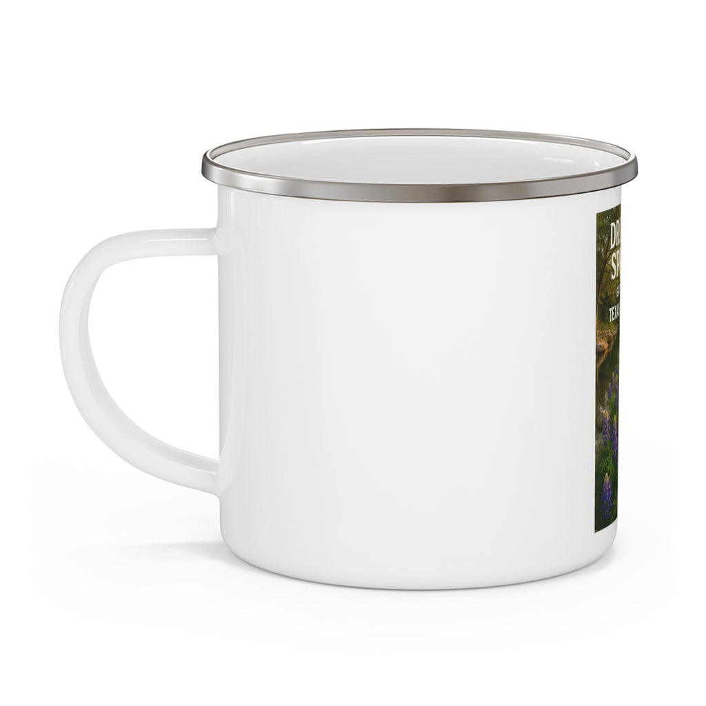 Vineyards Dripping Springs Enamel Camping Mug — Texas Hill Country Scenic Campfire Cup