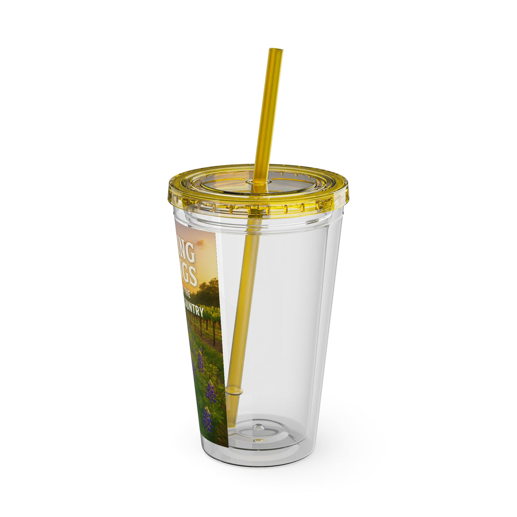 Hill Country Sunsplash Tumbler with Straw, 16oz - Perfect for Walks, Workouts, Gifts & School, Customizable Design for Everyone