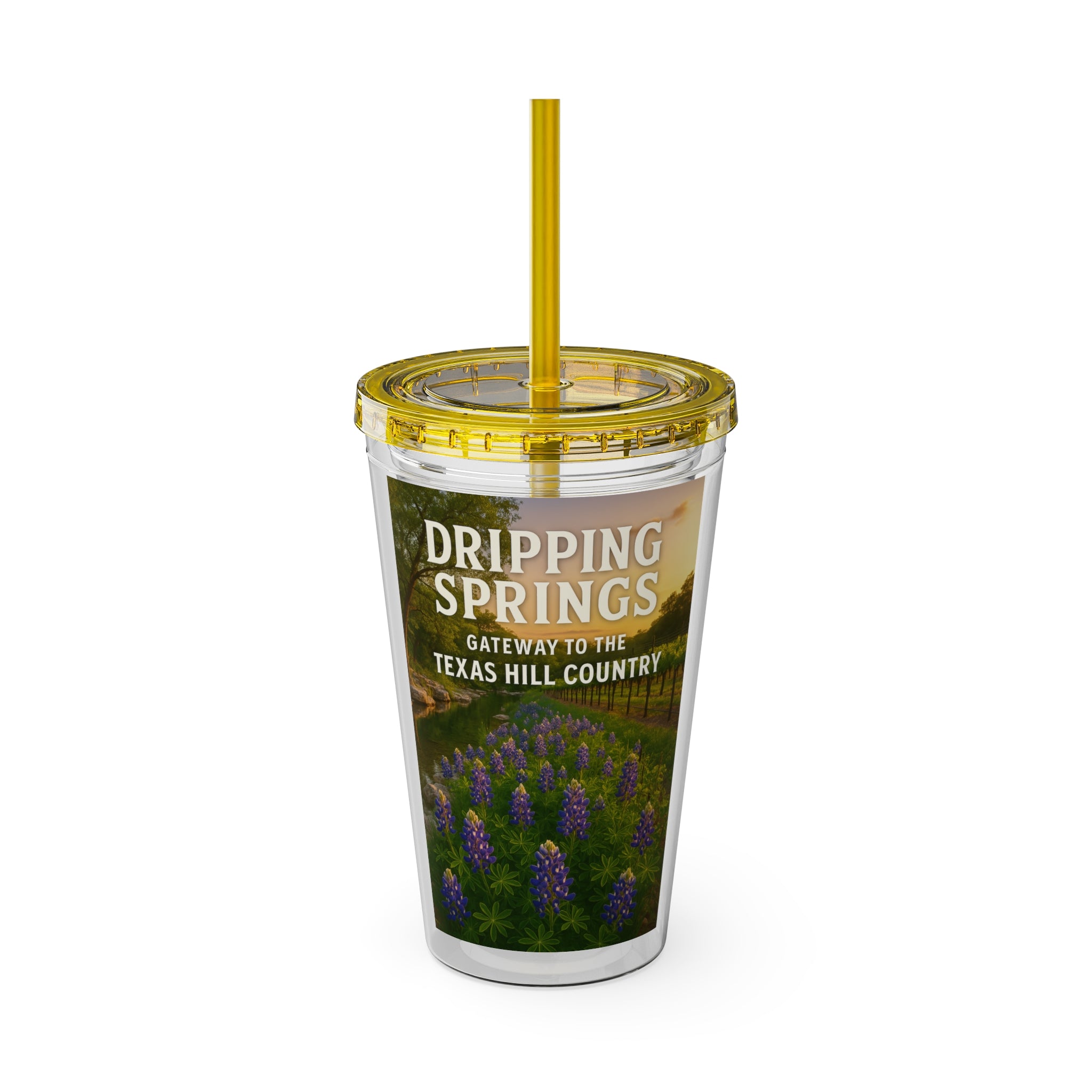 Hill Country Sunsplash Tumbler with Straw, 16oz - Perfect for Walks, Workouts, Gifts & School, Customizable Design for Everyone