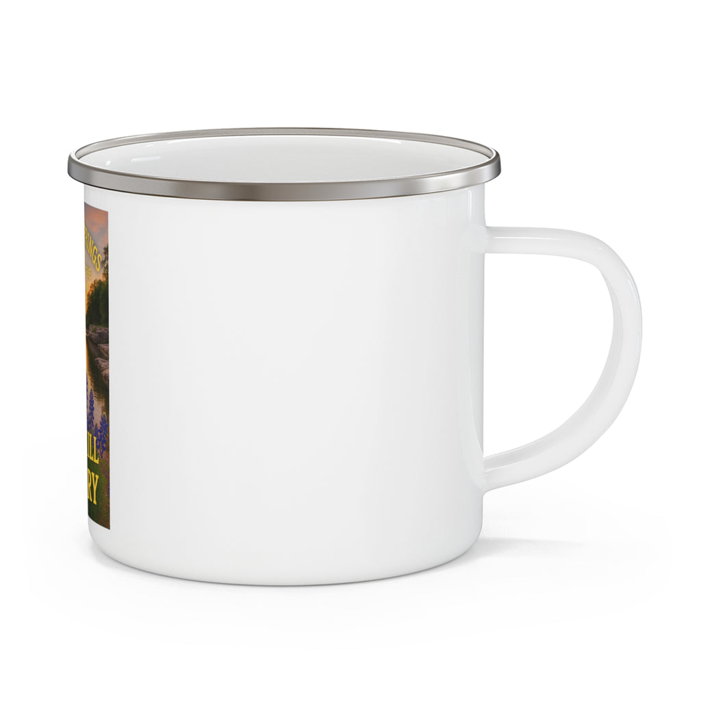 Hill Country Rivers Enamel Camping Mug — Texas Hill Country Scenic Campfire Cup