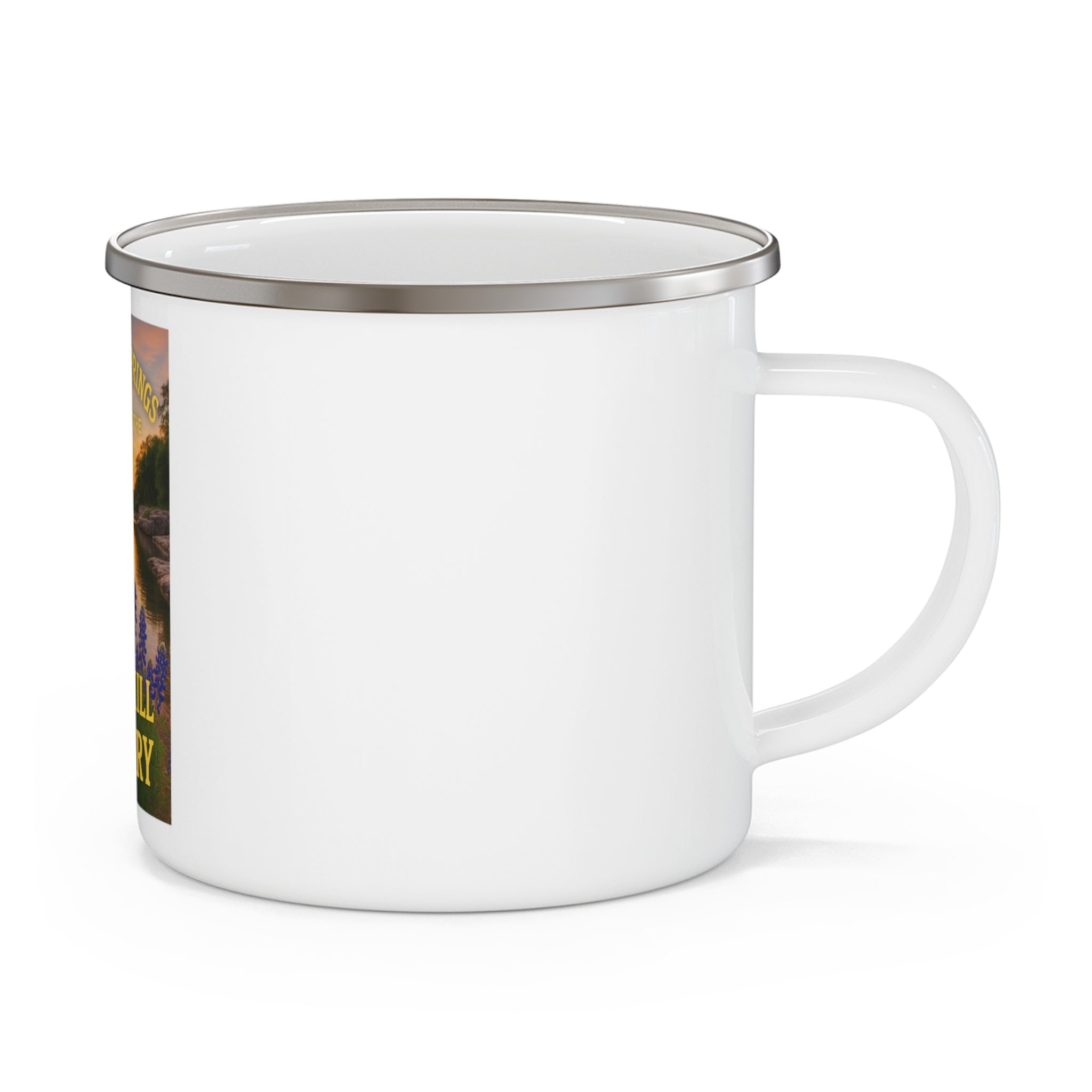 Hill Country Rivers Enamel Camping Mug — Texas Hill Country Scenic Campfire Cup