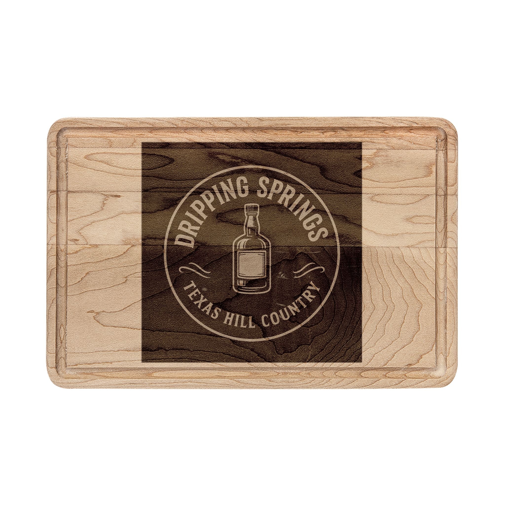 Engraved Wooden Cutting Board - Dripping Springs Texas Hill Country Logo