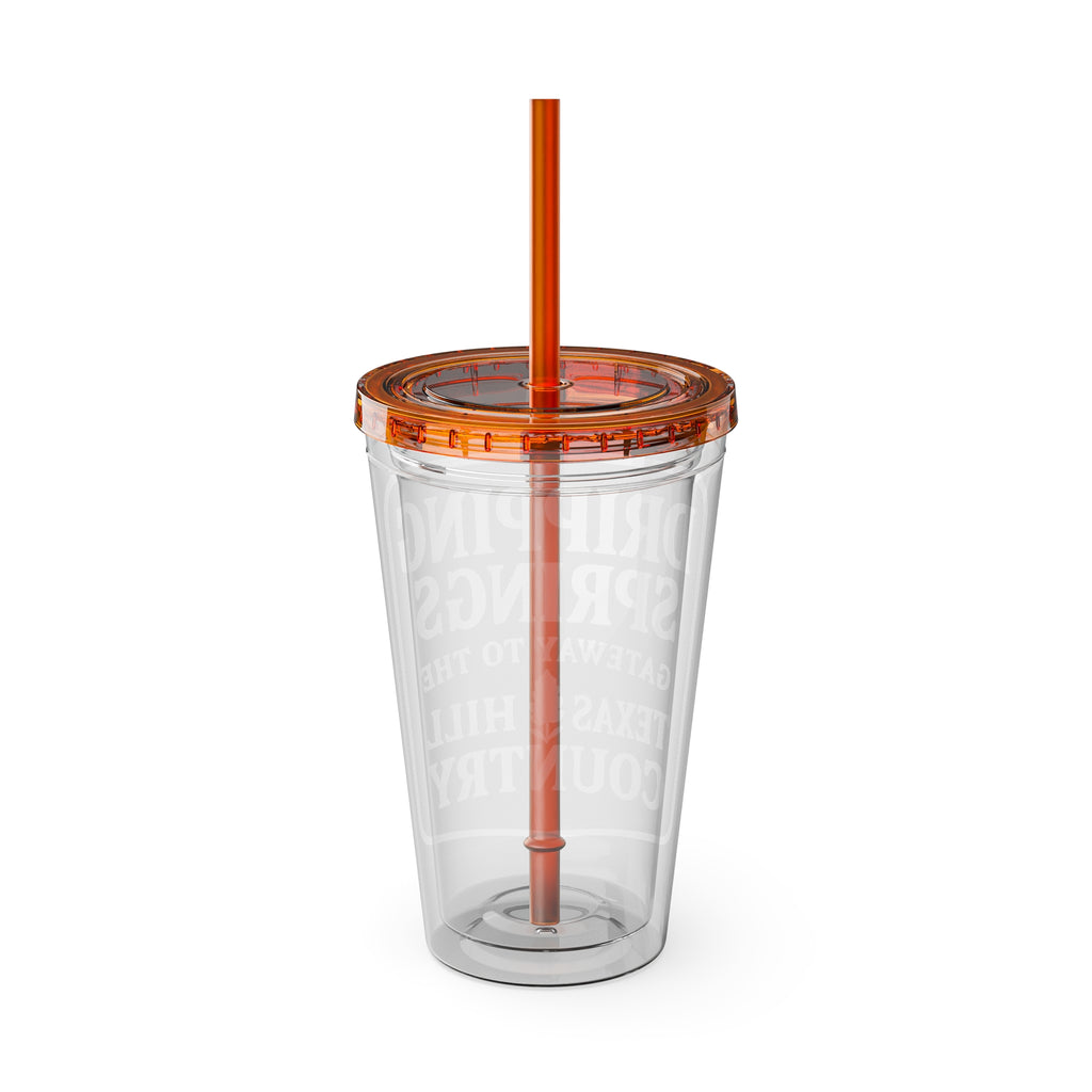 Gateway to Hill Country Sunsplash Tumbler with Straw, 16oz - Perfect for Walks, Workouts, Gifts & School, Customizable Design for Everyone