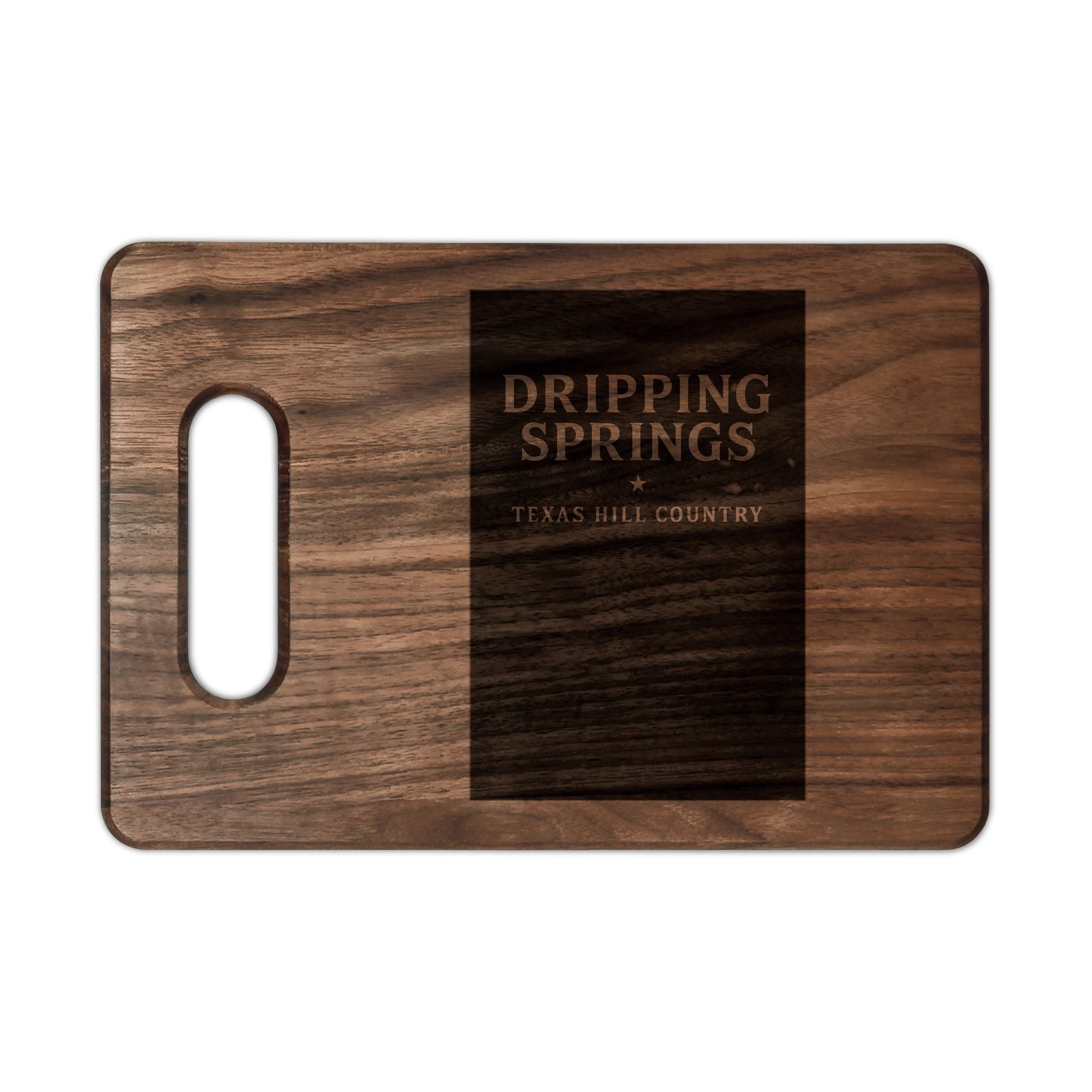 Engraved Wooden Cutting Board - Dripping Springs Texas Hill Country Logo