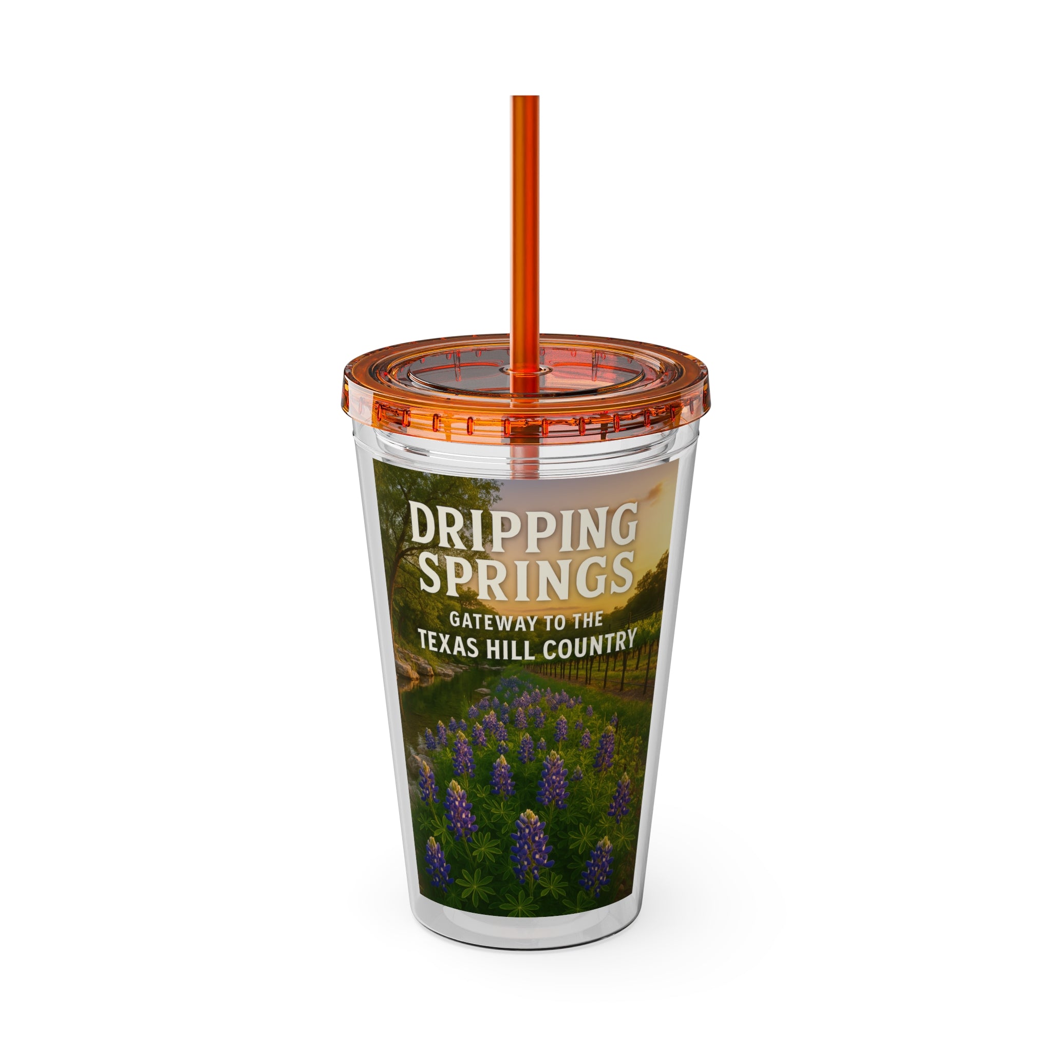 Hill Country Sunsplash Tumbler with Straw, 16oz - Perfect for Walks, Workouts, Gifts & School, Customizable Design for Everyone