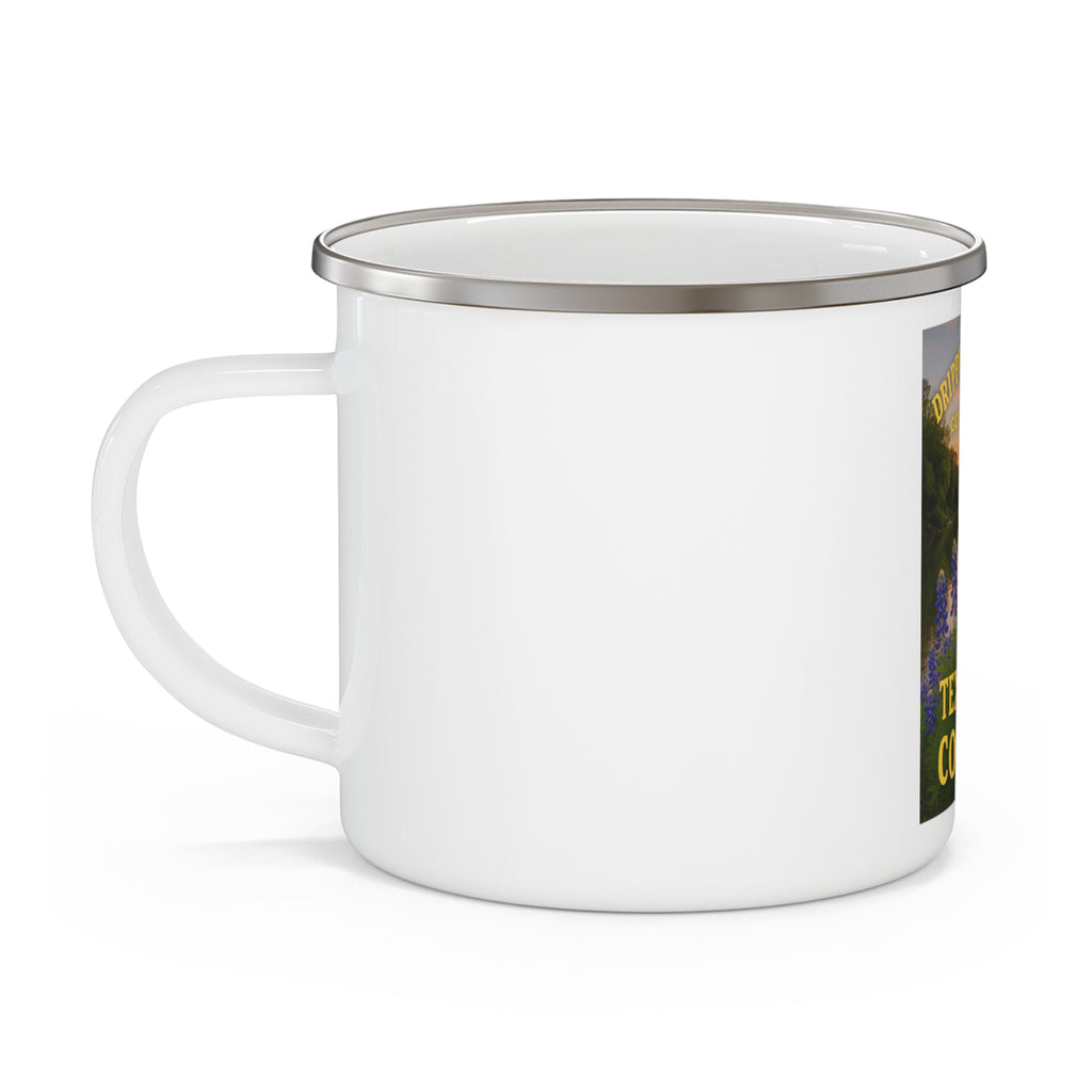 Hill Country Rivers Enamel Camping Mug — Texas Hill Country Scenic Campfire Cup