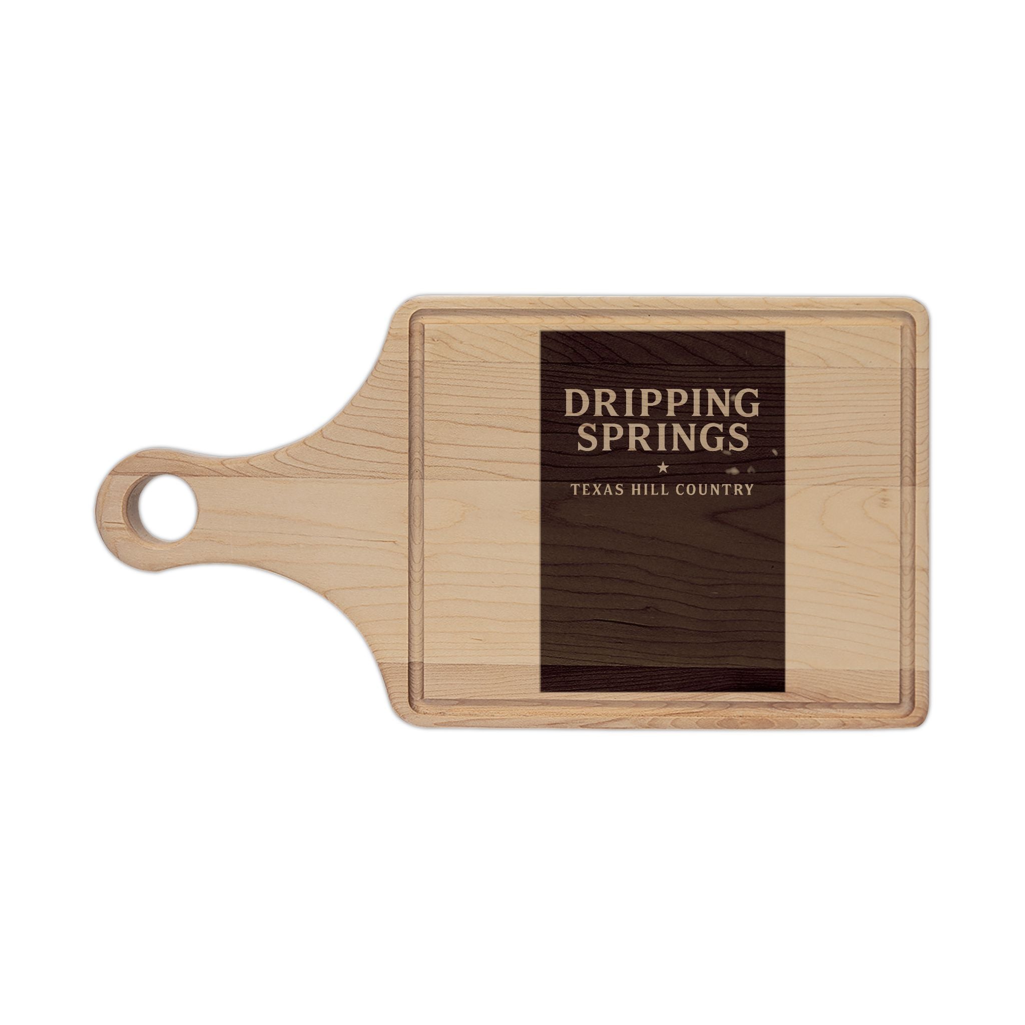 Engraved Wooden Cutting Board - Dripping Springs Texas Hill Country Logo