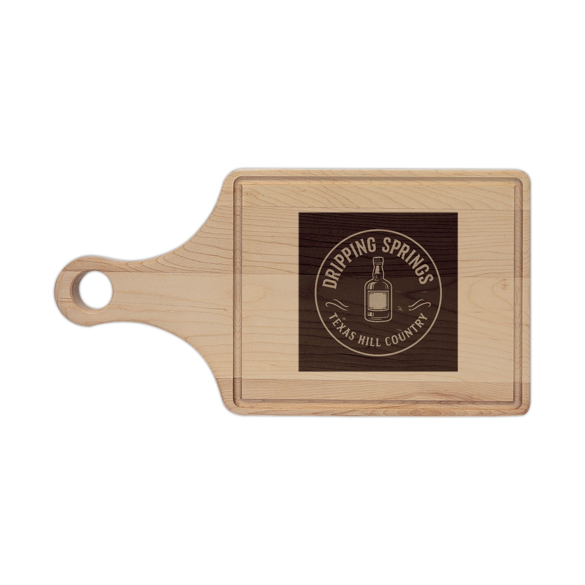 Engraved Wooden Cutting Board - Dripping Springs Texas Hill Country Logo
