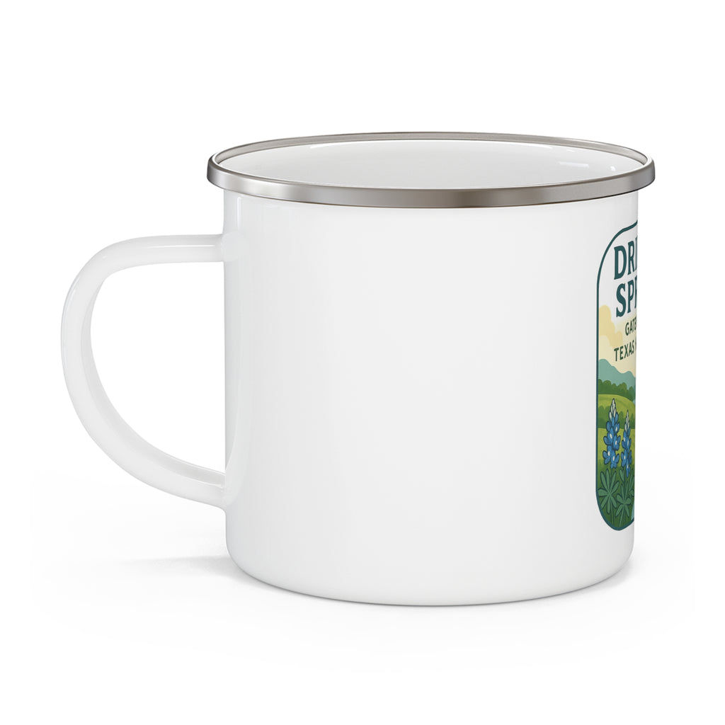 Dripping Springs Enamel Camping Mug — Texas Hill Country Scenic Campfire Cup